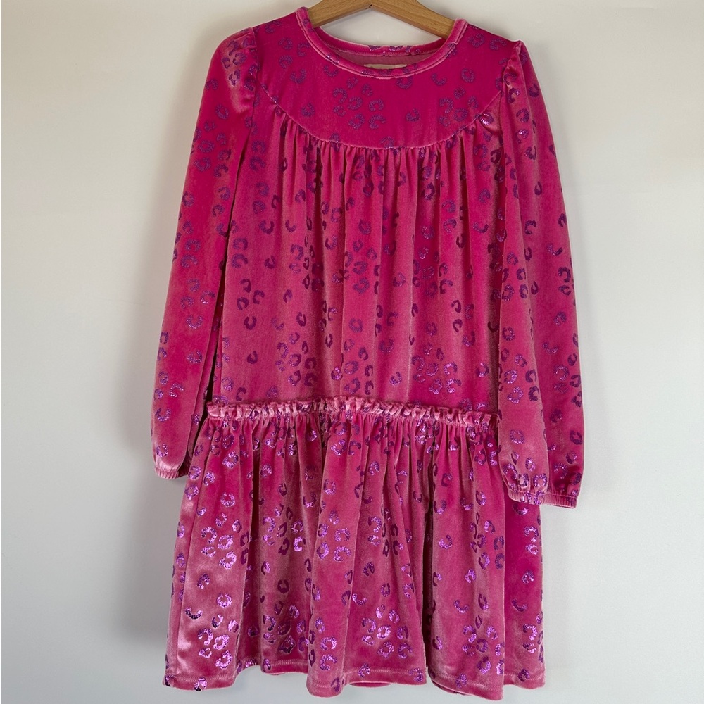 Tucker + Tate‎ Pink Velour Velvet Cheetah Leopard Print Sparkly Dress Girls 6